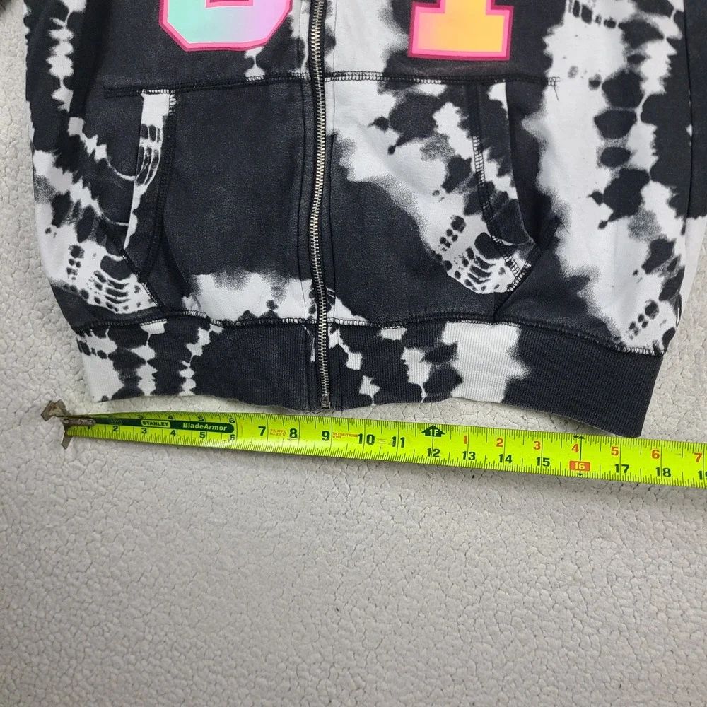Justice Sport Girls Black White Tie Dye Zip Up Hoodie Neon Graphic Sweatshirt